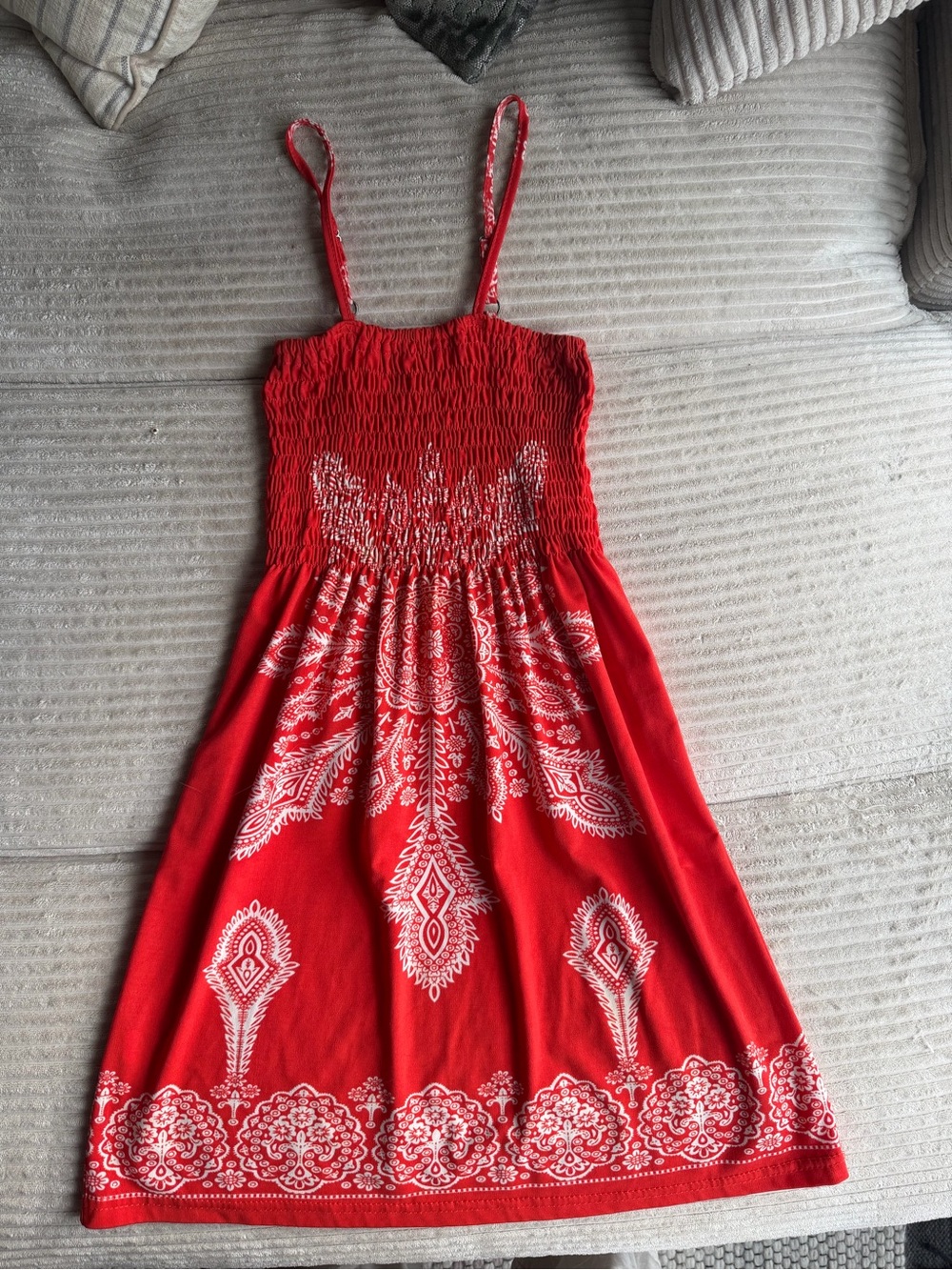 Orange Summer Sundress with White Paisley Print